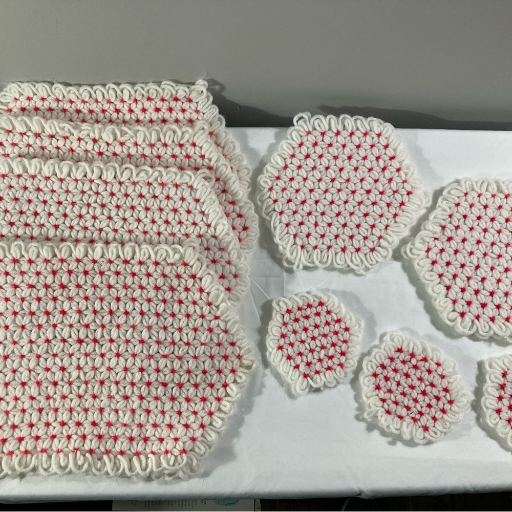 Handmade Crochet Placemats and Coasters Set vintage 70’s
